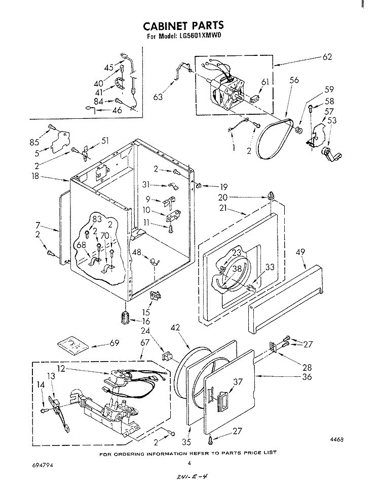 CABINET Diagram and Parts List for LG5601XMW0  Whirlpool Dryer