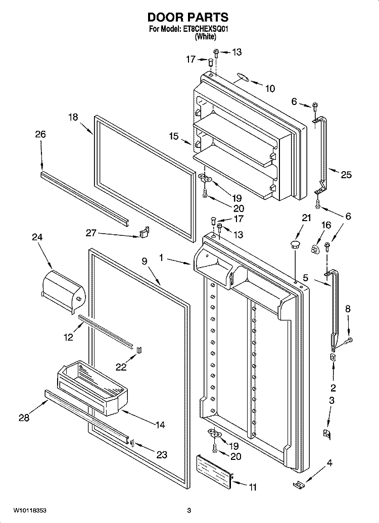 DOOR PARTS Diagram and Parts List for ET8CHEXSQ01  Whirlpool Refrigerator