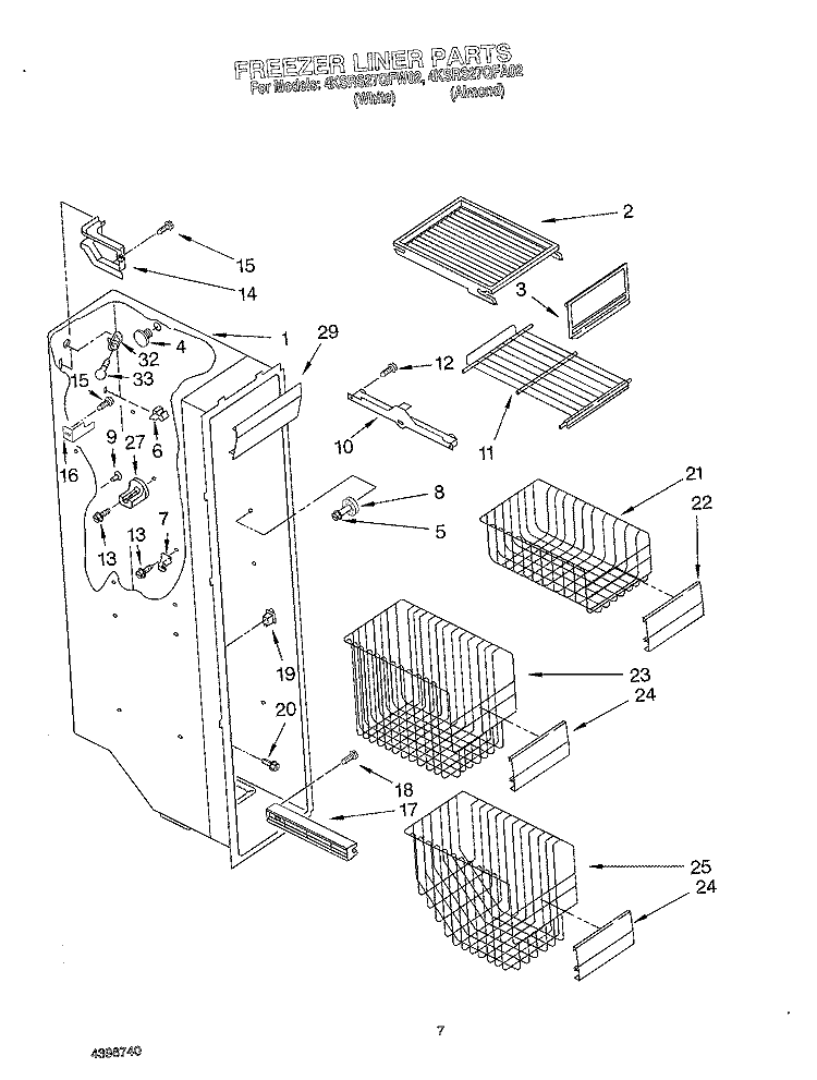 FREEZER LINER Diagram and Parts List for 4KSRS27QFW02  KitchenAid Refrigerator