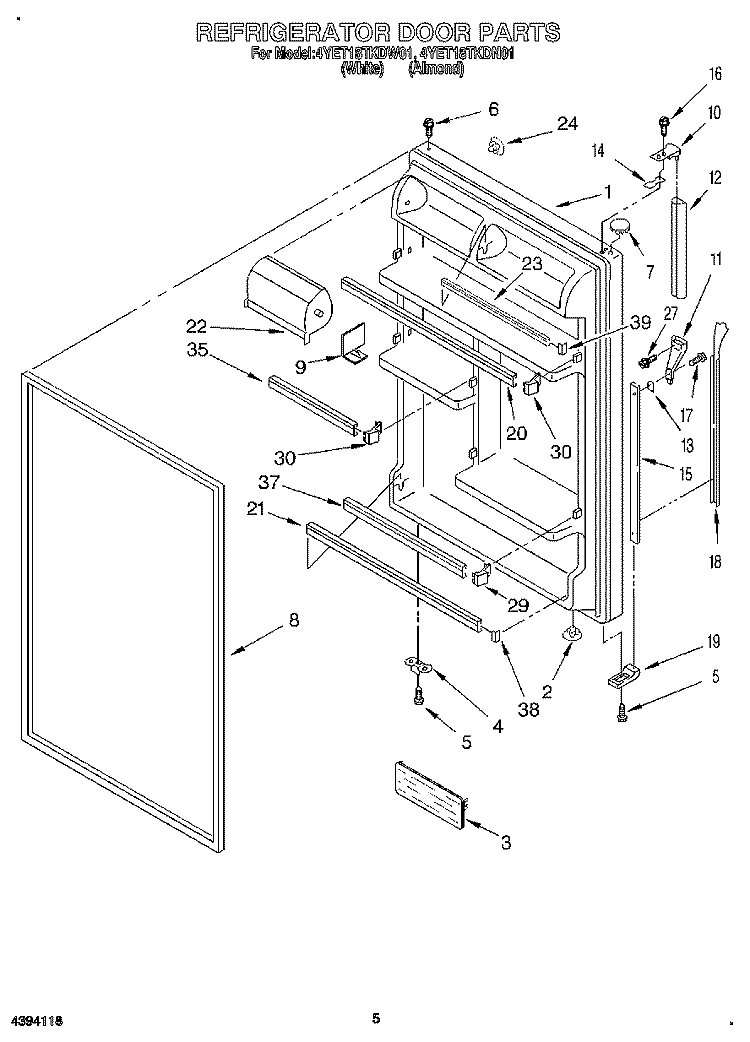 REFRIGERATOR DOOR Diagram and Parts List for 4YET18TKDN01  Whirlpool Refrigerator