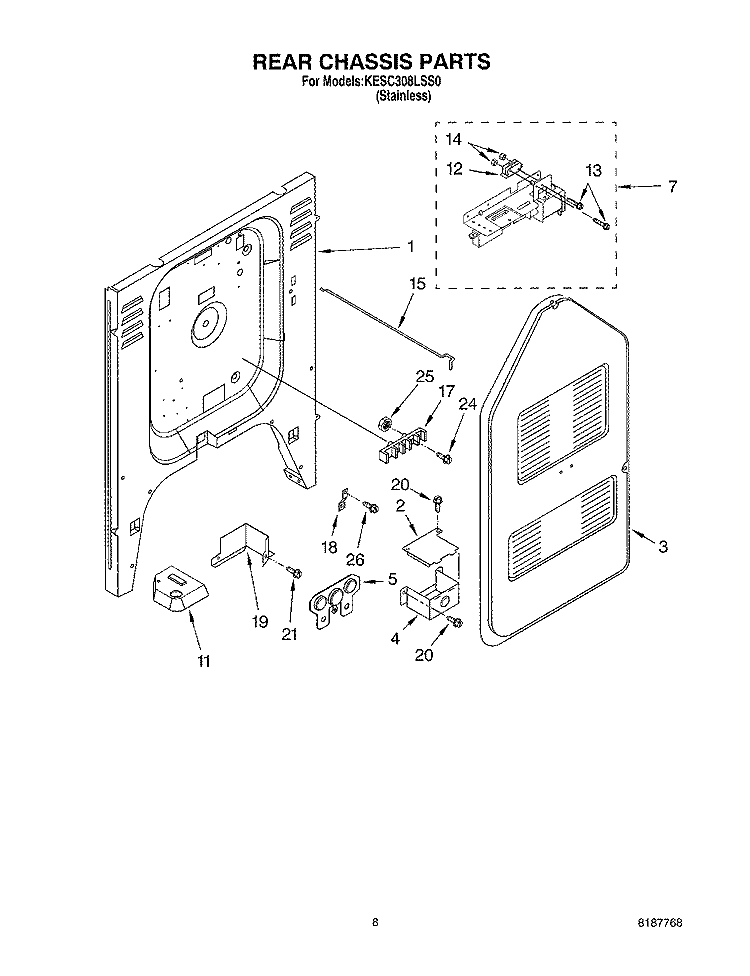 REAR CHASSIS PARTS Diagram and Parts List for KESC308LSS0  KitchenAid Range
