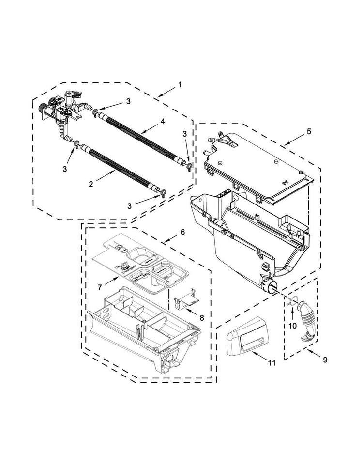 Dispenser Parts Diagram and Parts List for 7MWFW75HEFW0  Whirlpool Washer