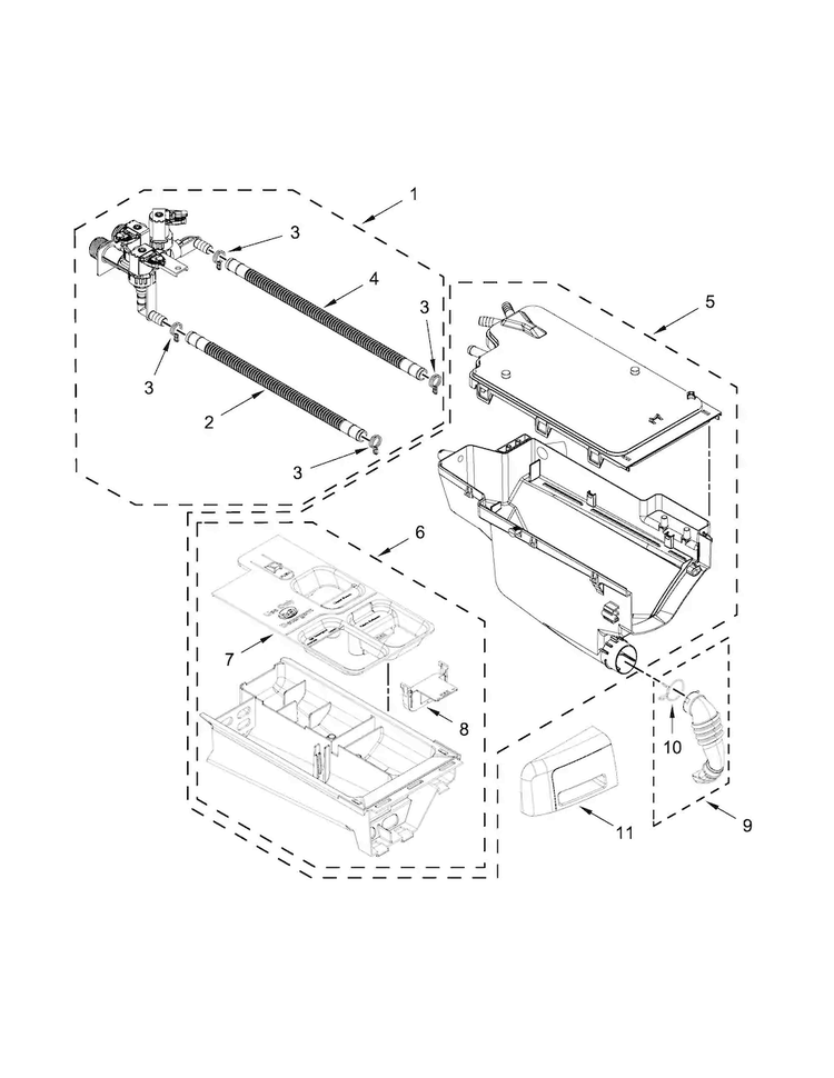 Dispenser Parts Diagram and Parts List for WFW7590FW0  Whirlpool Washer