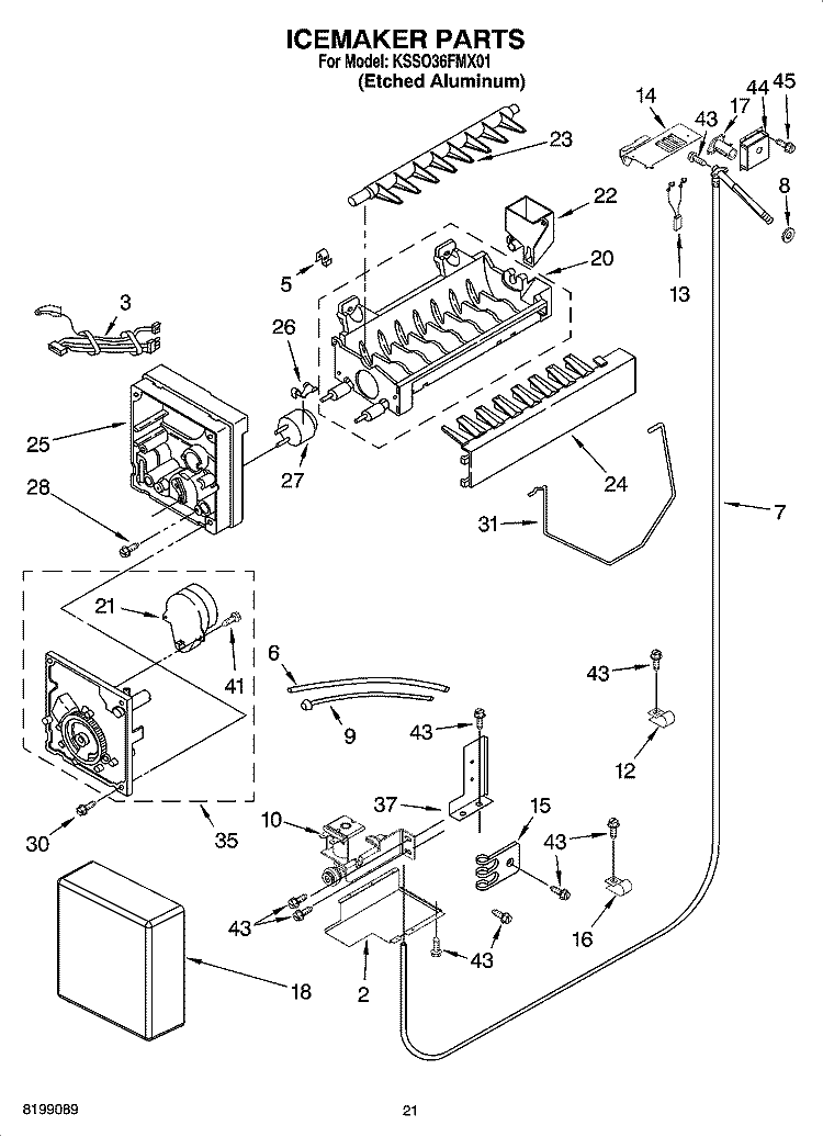 ICEMAKER PARTS Diagram and Parts List for KSSO36FMX01  KitchenAid Refrigerator