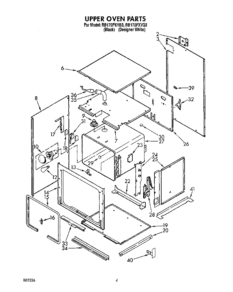 UPPER OVEN Diagram and Parts List for RB170PXYQ3  Whirlpool Wall Oven
