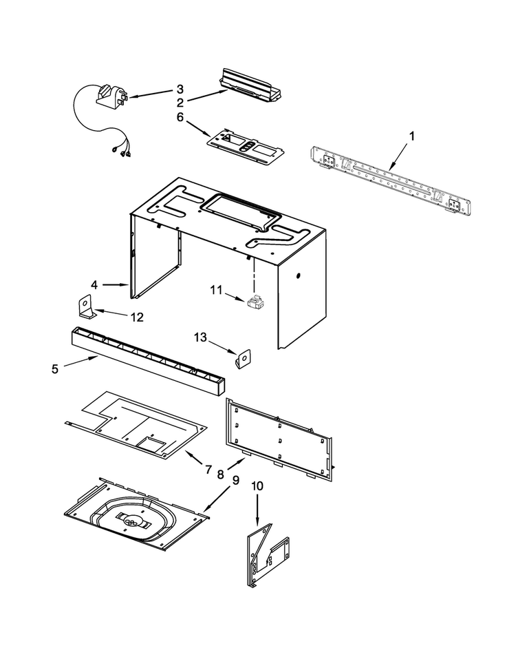 Cabinet And Installation Parts Diagram and Parts List for KHMC1857WBL1  KitchenAid Microwave