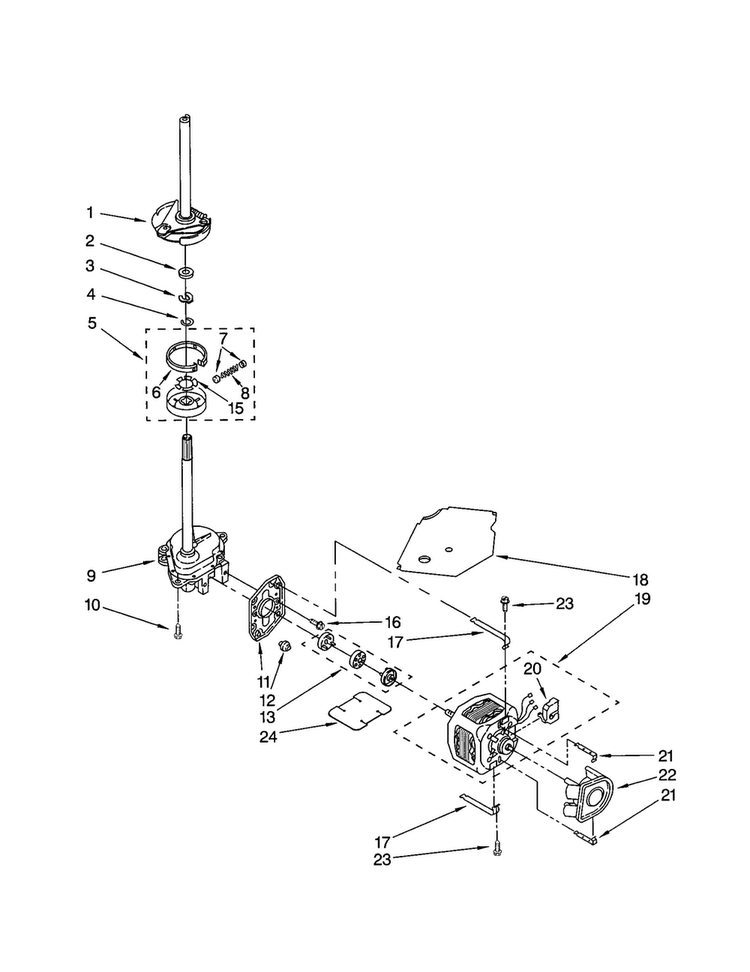 Brake/clutch/gearcase/motor/pump Diagram and Parts List for 7MLSR6232JQ1  Whirlpool Washer