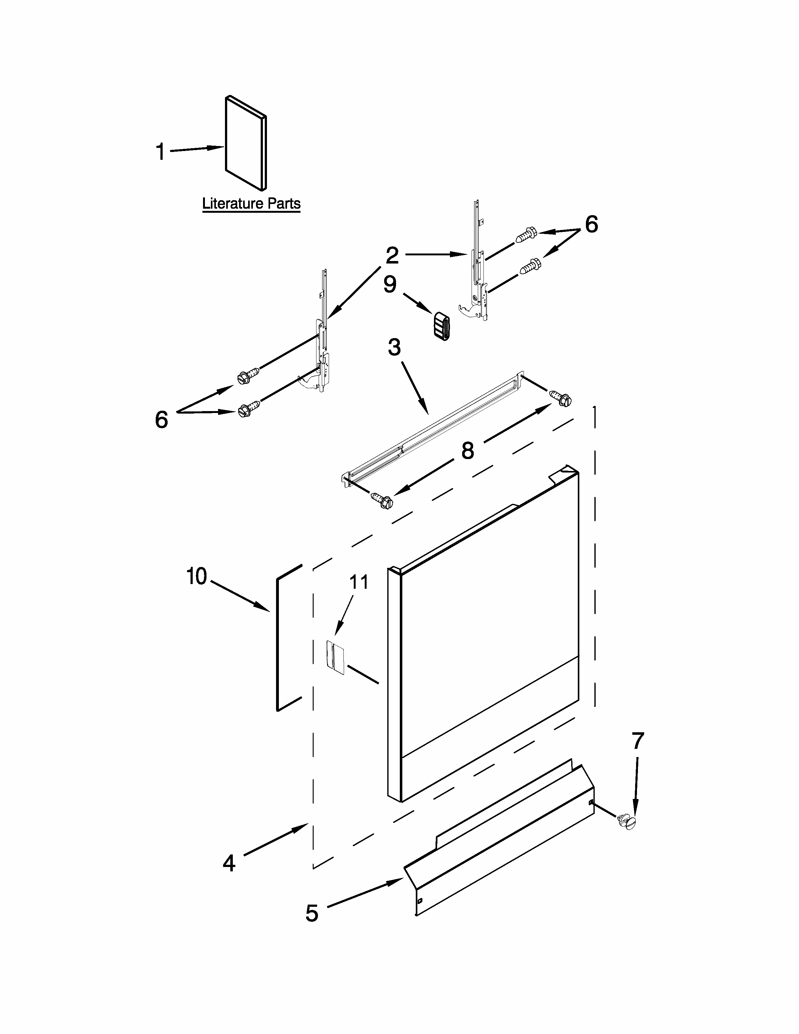Door And Panel Parts Diagram and Parts List for 66517159K214  Kenmore Dishwasher