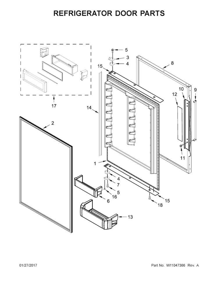 Refrigerator Door Parts Diagram and Parts List for KBBR306ESS01  KitchenAid Refrigerator