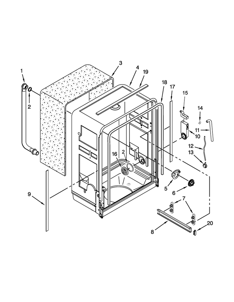 Tub Parts Diagram and Parts List for UDT555SBDP0  Whirlpool Dishwasher