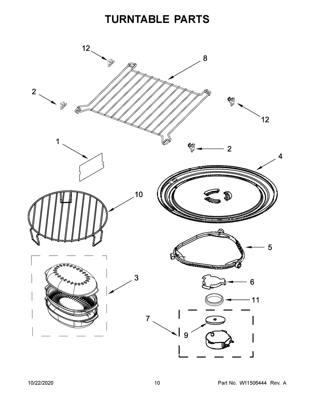 Turntable Parts Diagram and Parts List for WMHA9019HV3  Whirlpool Microwave