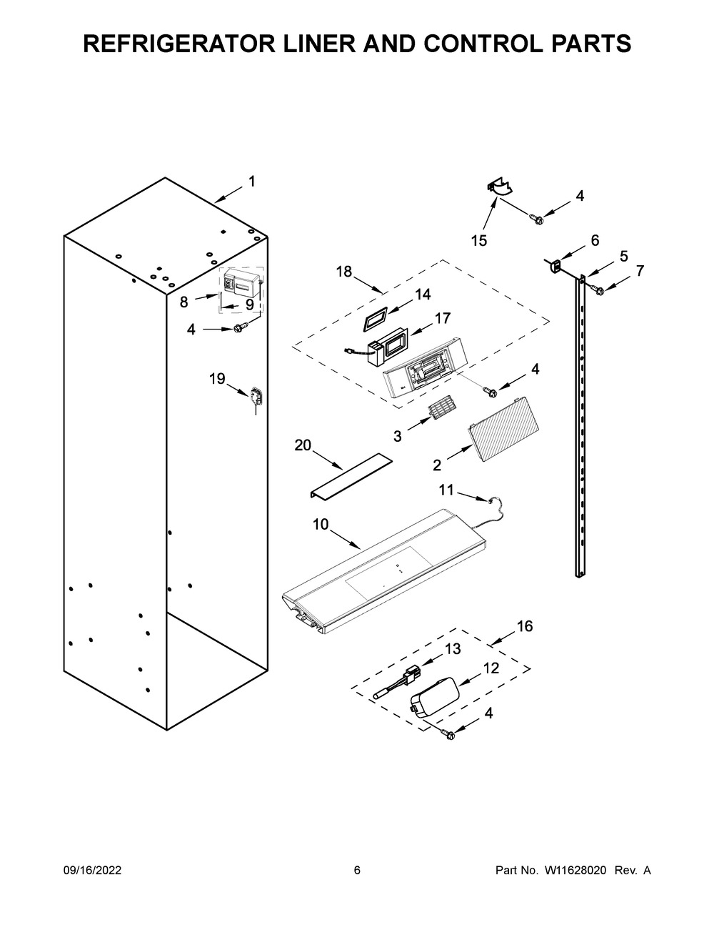 Refrigerator Liner And Control Parts Diagram and Parts List for KBSN702MPA00  KitchenAid Refrigerator