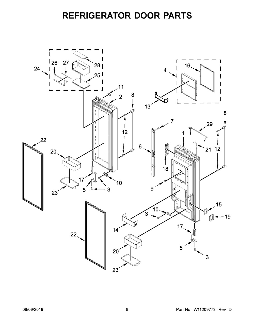 Refrigerator Door Parts Diagram and Parts List for KRFC704FSS01  Whirlpool Refrigerator