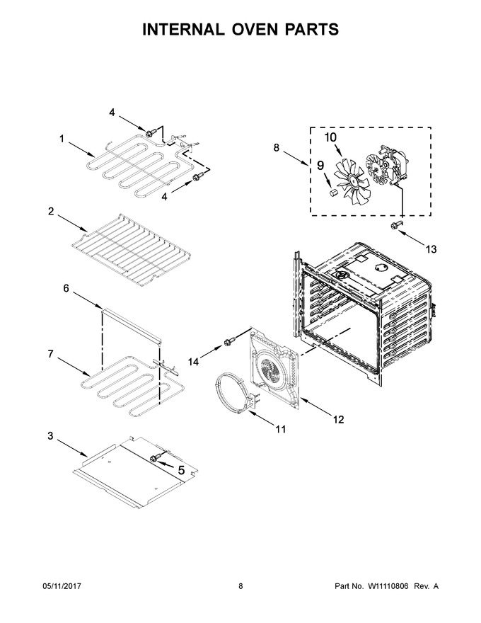 Internal Oven Parts Diagram and Parts List for WOS72EC0HS00  Whirlpool Range