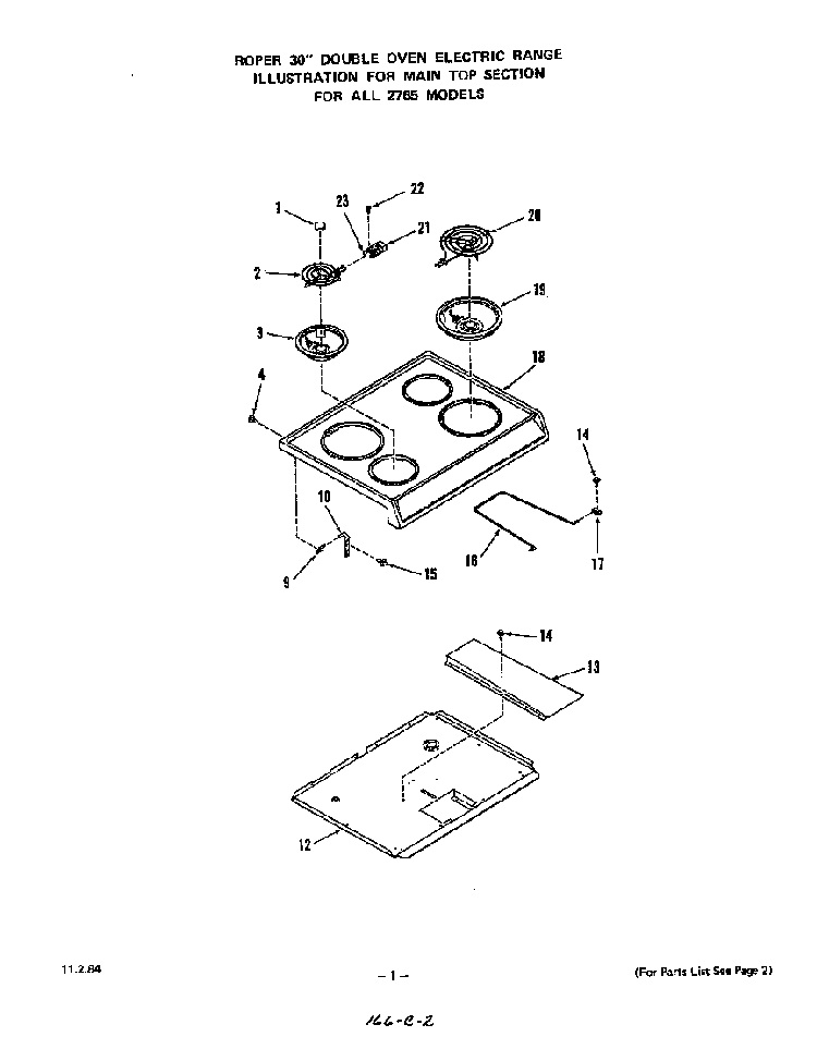 Main Top Diagram and Parts List for 2765*0A  Roper Range