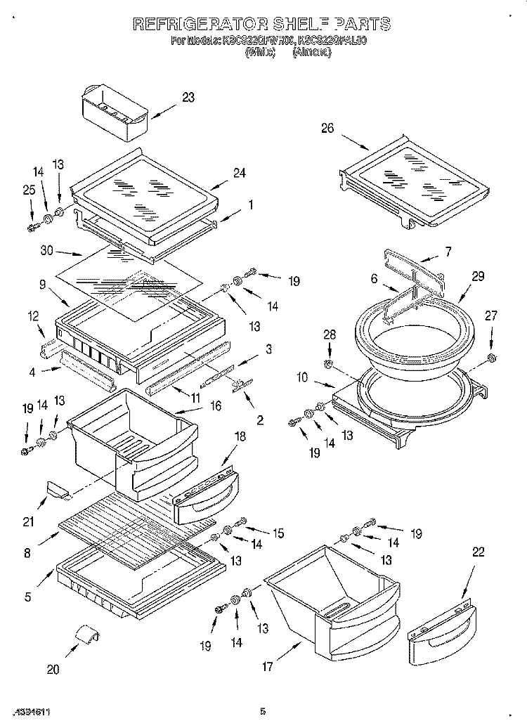 REFRIGERATOR SHELF Diagram and Parts List for KSCS22QFAL00  KitchenAid Refrigerator