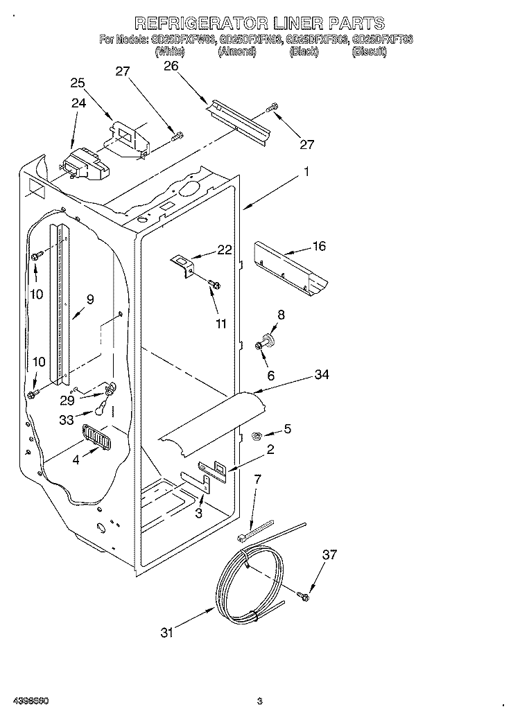 REFRIGERATOR LINER Diagram and Parts List for GD25DFXFB03  Whirlpool Refrigerator