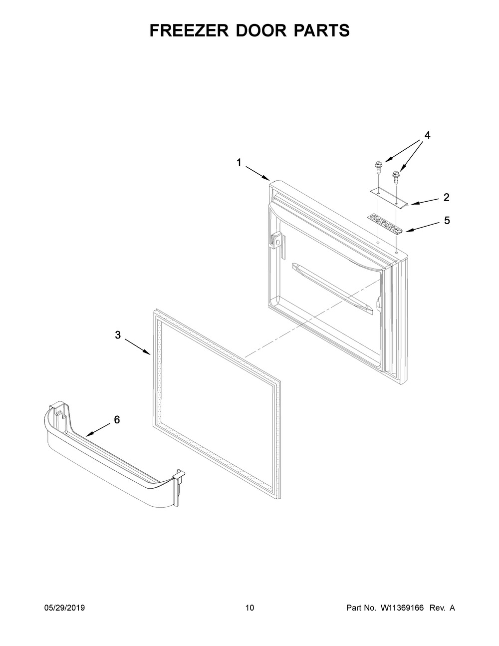 Freezer Door Parts Diagram and Parts List for IX3HHGXSS001  Whirlpool Refrigerator