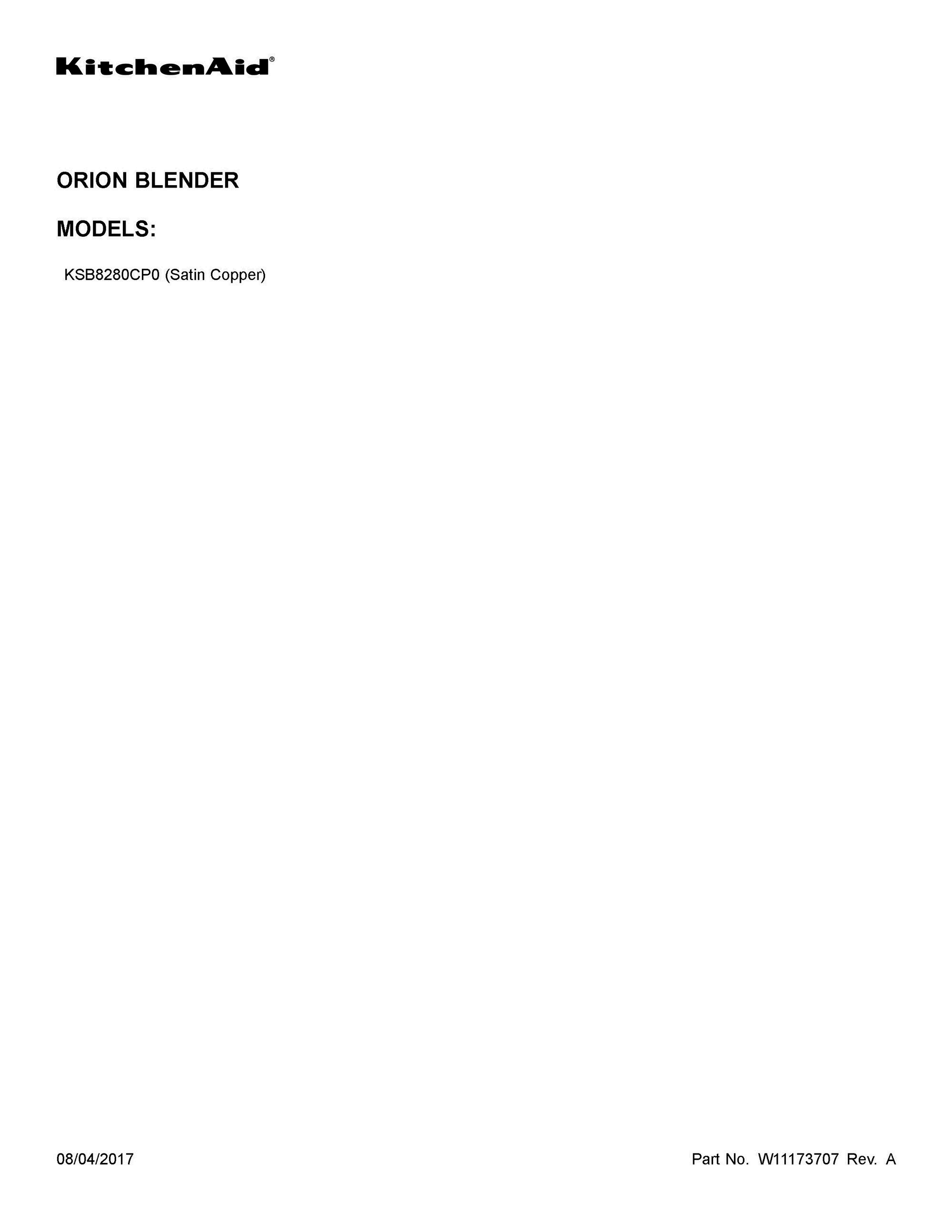 01 - COVER SHEET Diagram and Parts List for KSB8280CP0  Whirlpool Blender
