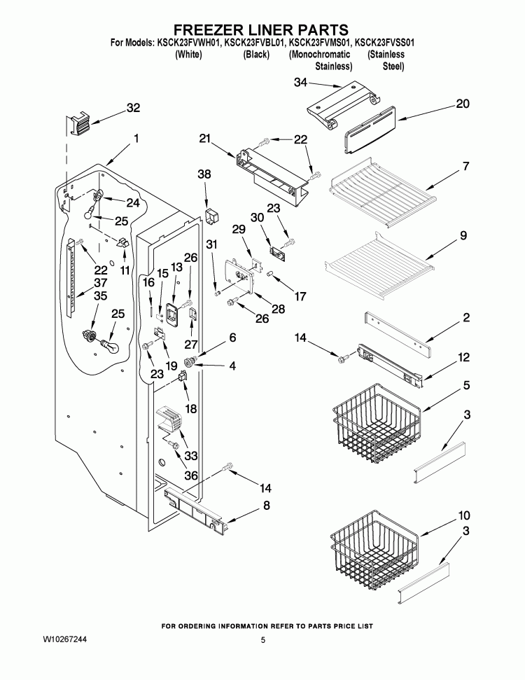 FREEZER LINER PARTS Diagram and Parts List for KSCK23FVMS01  KitchenAid Refrigerator