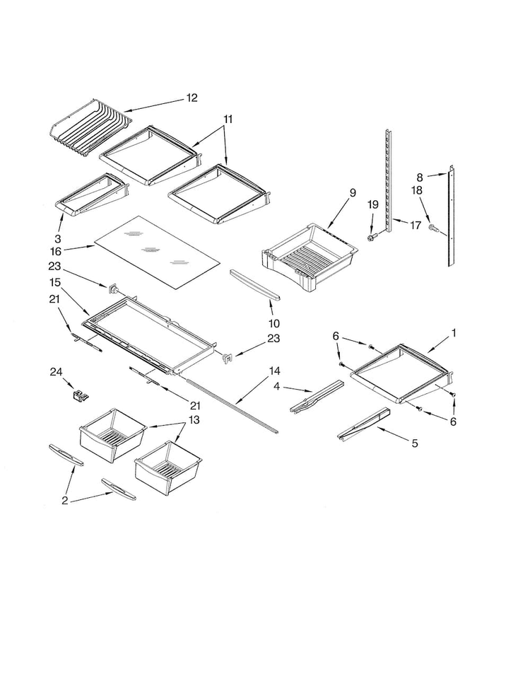 Shelf Parts Diagram and Parts List for GI5FSAXVY03  Whirlpool Refrigerator