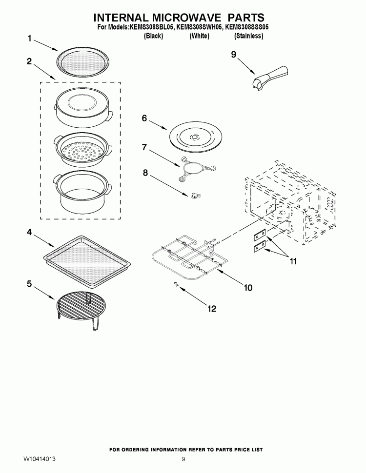 INTERNAL MICROWAVE PARTS Diagram and Parts List for KEMS308SSS05  KitchenAid Microwave Oven Combo