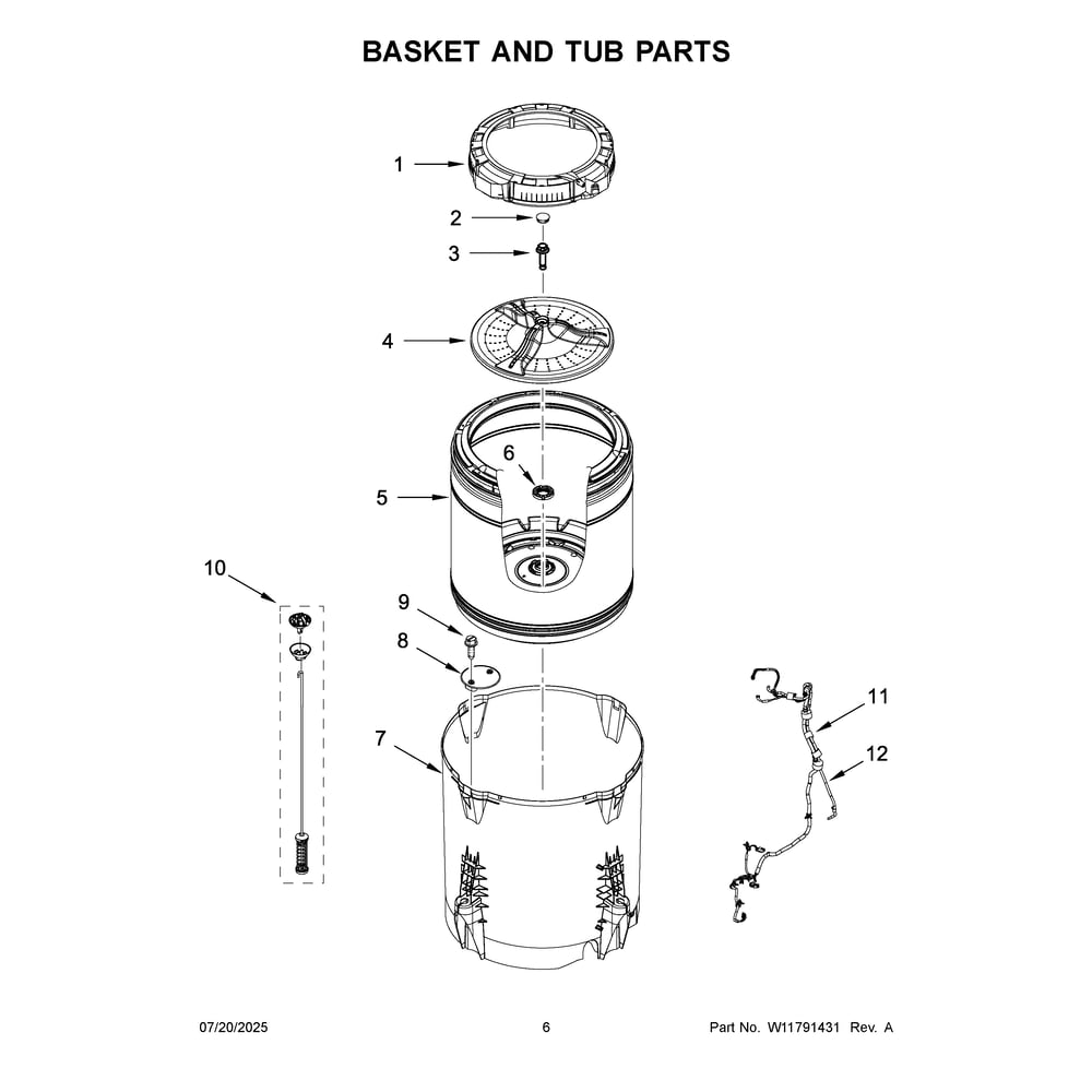 Basket And Tub Parts Diagram and Parts List for WTW500CMW1  Whirlpool Washer