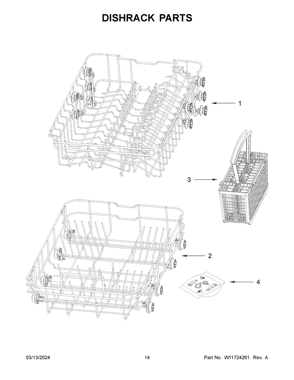 Dishrack Parts Diagram and Parts List for WDPS5118PB0  Whirlpool Dishwasher