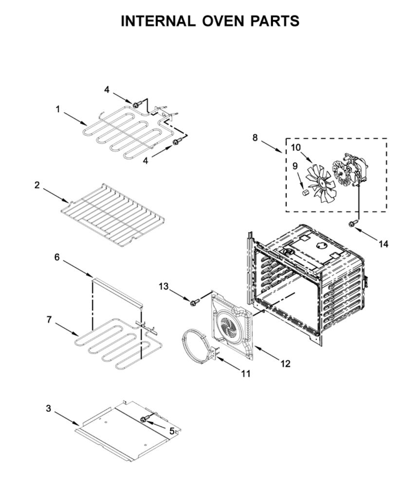 Internal Oven Parts Diagram and Parts List for WOD77EC7HV02  Whirlpool Wall Oven