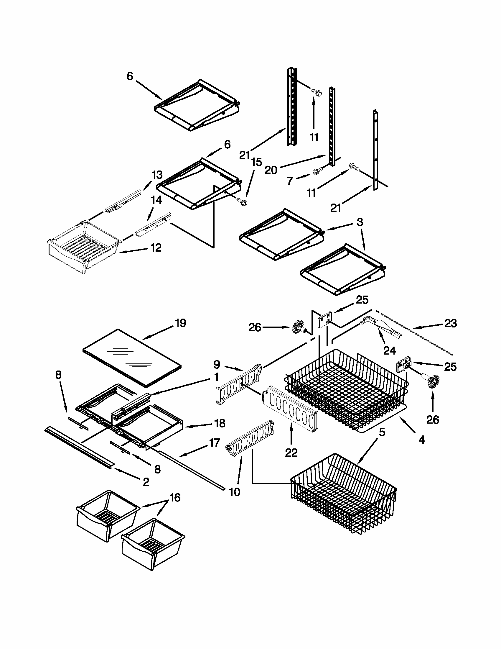 Shelf Parts Diagram and Parts List for GB2FHDXWS09  Whirlpool Refrigerator