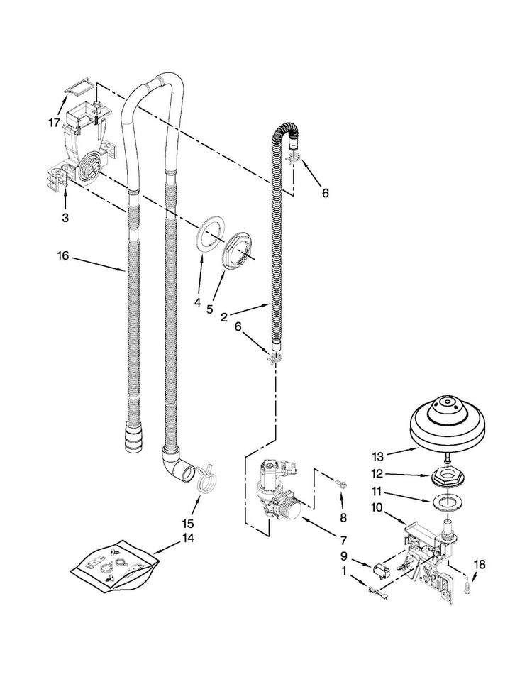 Fill, Drain And Overfill Parts Diagram and Parts List for KUDC10FXBL7  KitchenAid Dishwasher