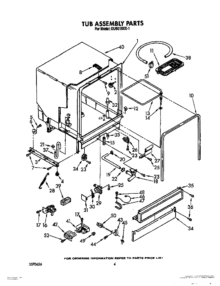 TUB ASSEMBLY Diagram and Parts List for DU8016XX1  Whirlpool Dishwasher
