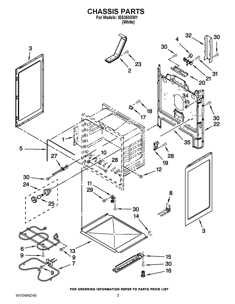 CHASSIS PARTS Diagram and Parts List for IES350XW1  Inglis Range