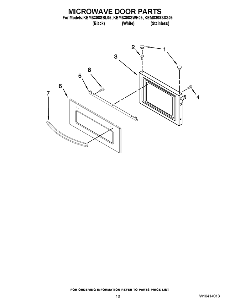 MICROWAVE DOOR PARTS Diagram and Parts List for KEMS308SSS05  KitchenAid Microwave Oven Combo