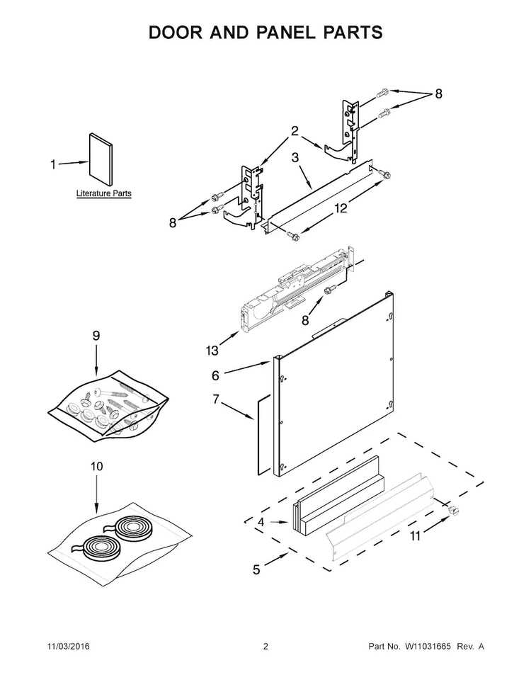 Door And Panel Parts Diagram and Parts List for KDTE204EPA3  KitchenAid Dishwasher