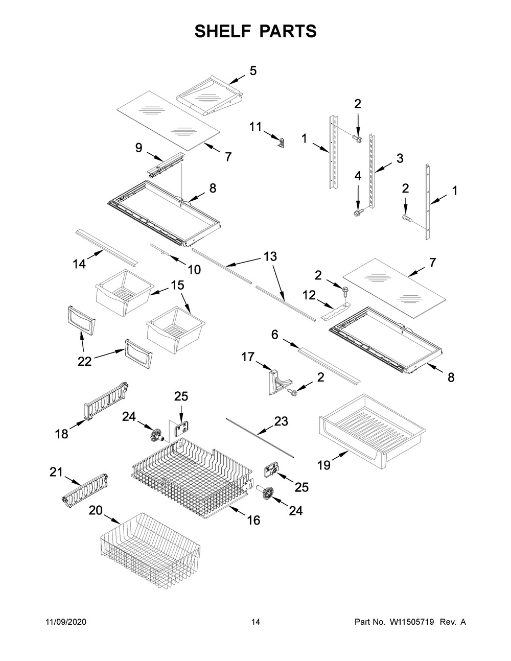 Shelf Parts Diagram and Parts List for MBR1957FEZ05  Whirlpool Refrigerator