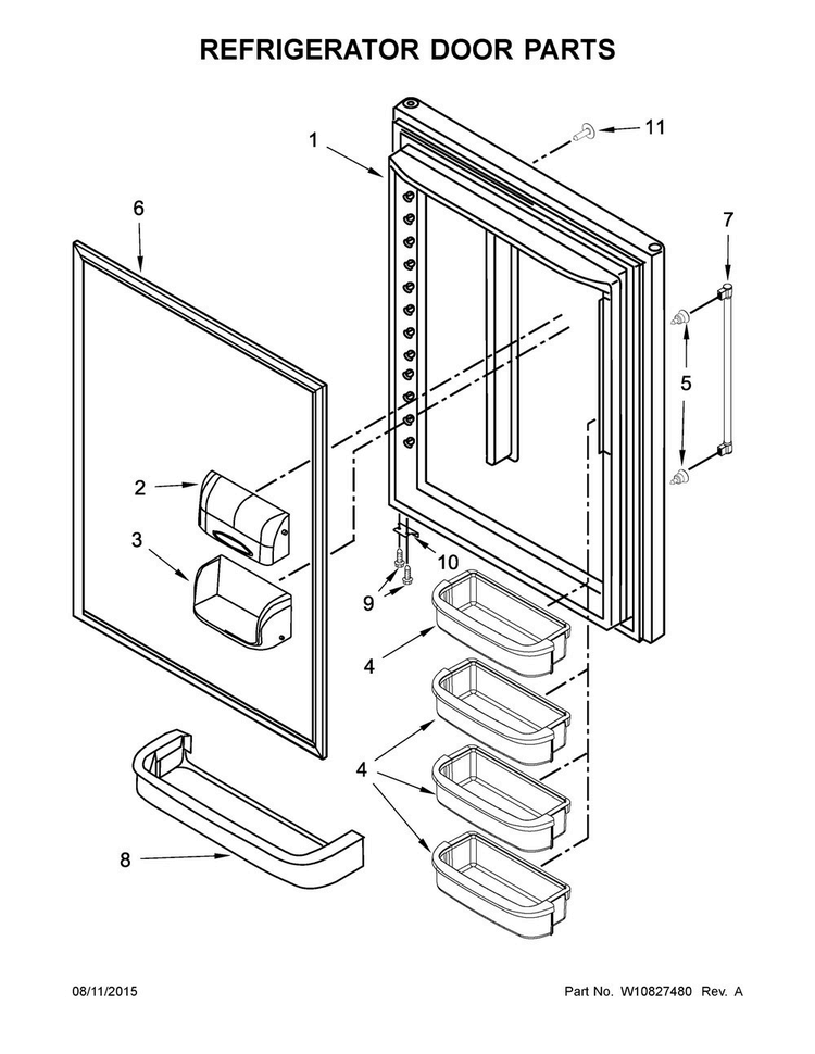 Refrigerator Door Parts Diagram and Parts List for 5GBB2258EA00  Whirlpool Refrigerator