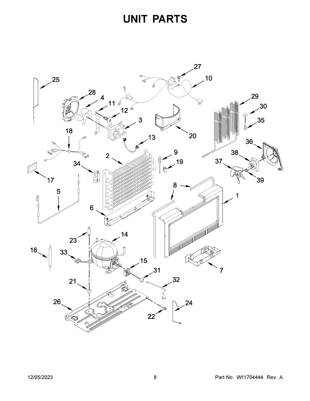 Unit Parts Diagram and Parts List for WZF34X18DW08  Whirlpool Freezer