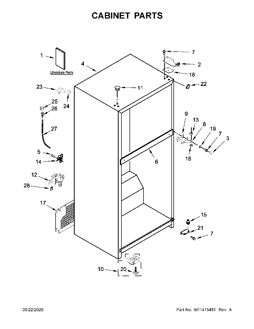 Cabinet parts Diagram and Parts List for WRT518SZKV00  Whirlpool Refrigerator