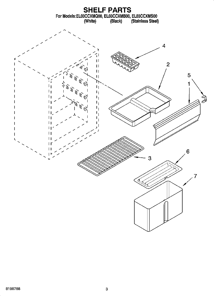 SHELF PARTS Diagram and Parts List for EL03CCXMB00  Whirlpool Refrigerator