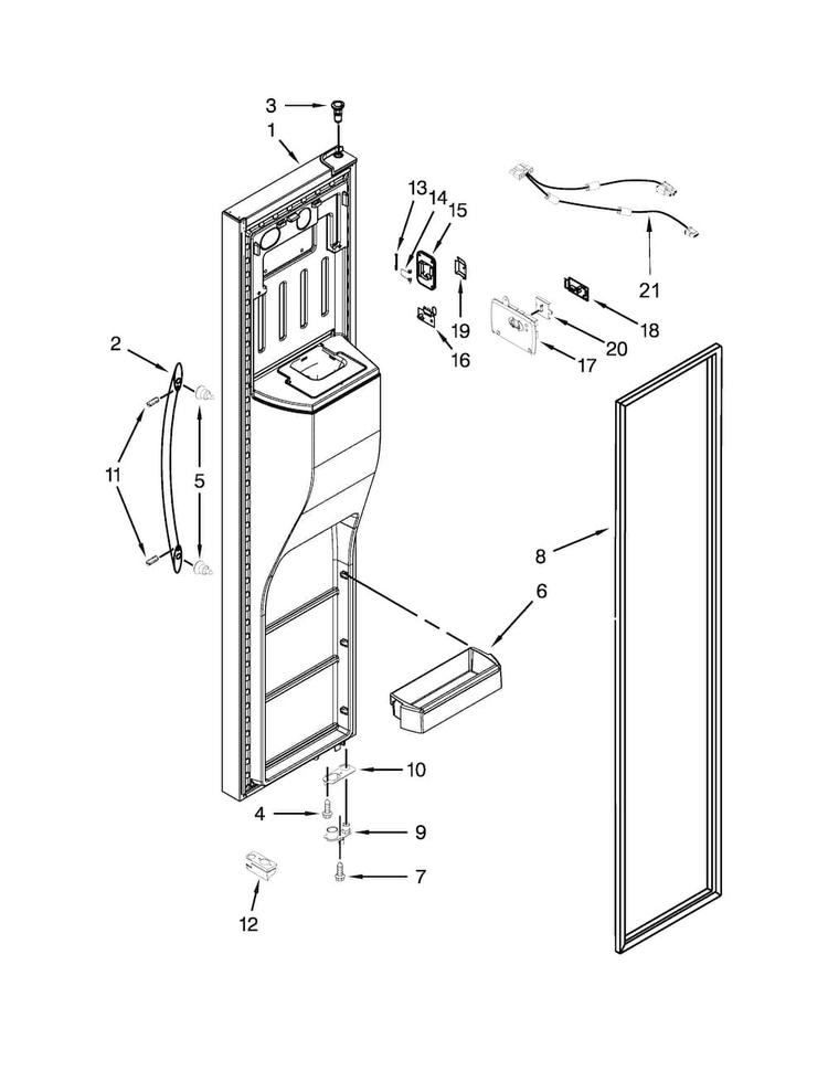 Freezer Door Parts Diagram and Parts List for WRS586FIDH00  Whirlpool Refrigerator