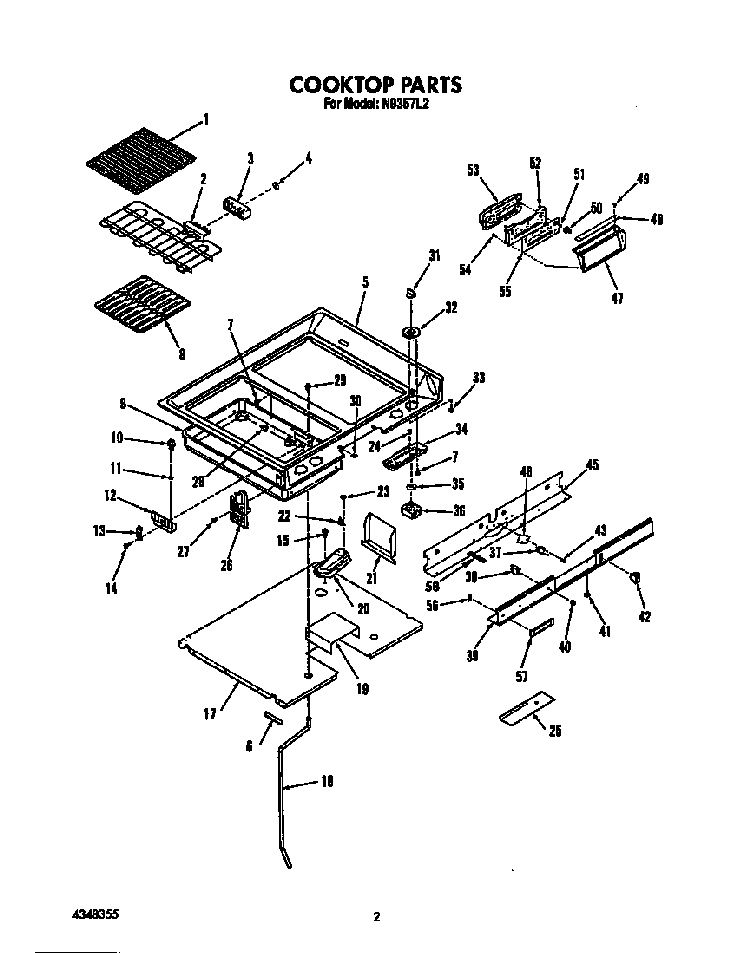 Cooktop Diagram and Parts List for N9357*2  Roper Range