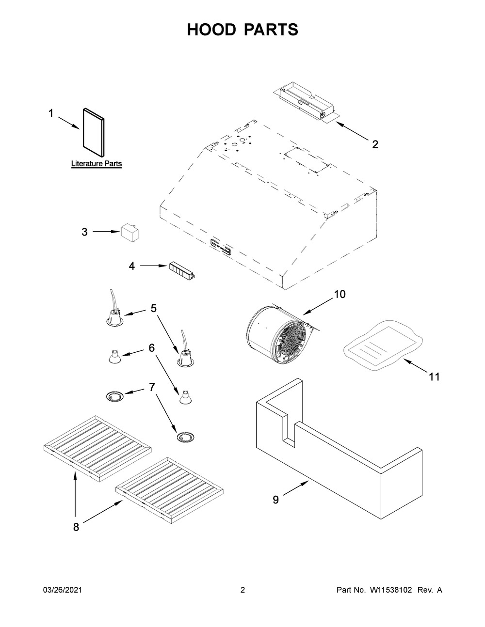 Hood Parts Diagram and Parts List for KVUC606KSS0  Whirlpool Range Hood