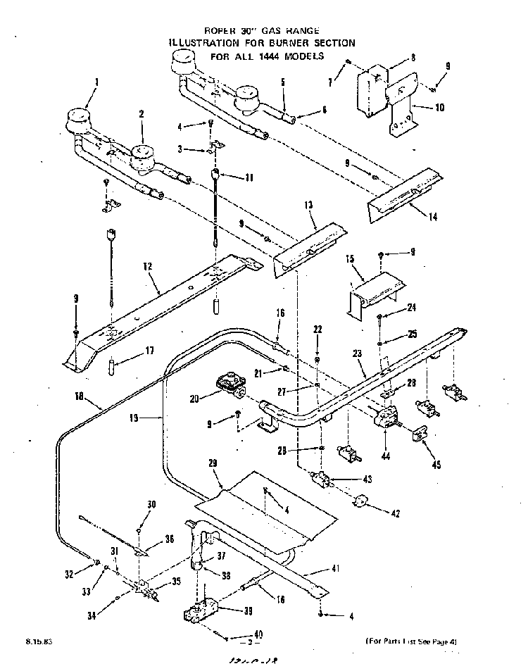 Section 8 Diagram and Parts List for 1444W2A  Roper Range
