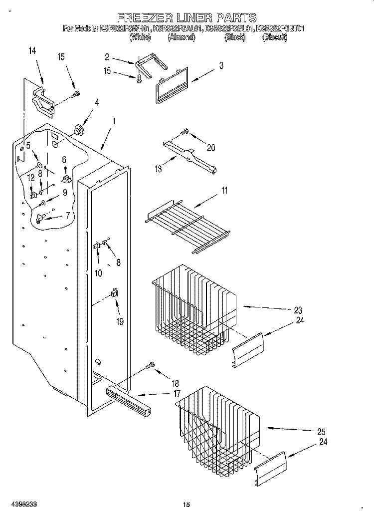 FREEZER LINER Diagram and Parts List for KSRS22FGWH01  KitchenAid Refrigerator