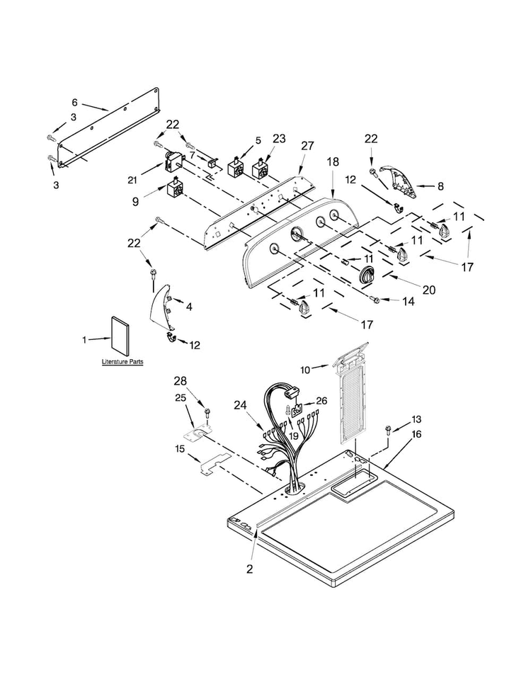 Top And Console Parts Diagram and Parts List for WED5000DW1  Whirlpool Dryer