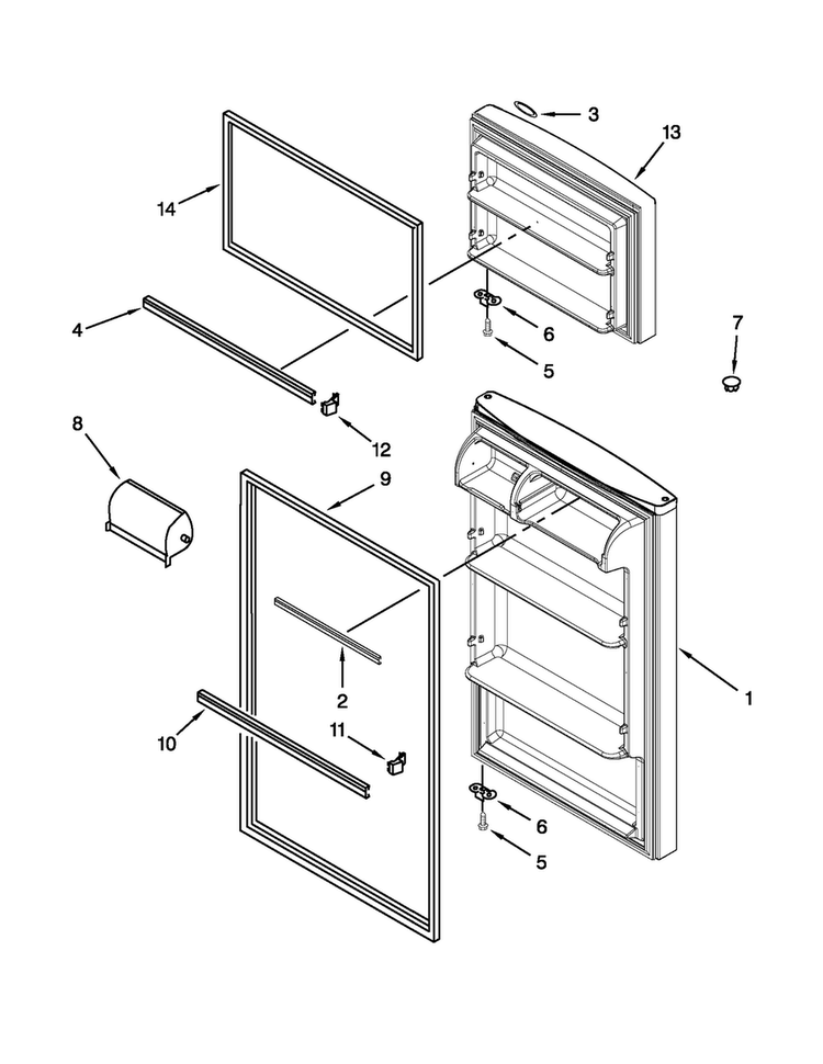 Door Parts Diagram and Parts List for W6RXNGFWS02  Whirlpool Refrigerator