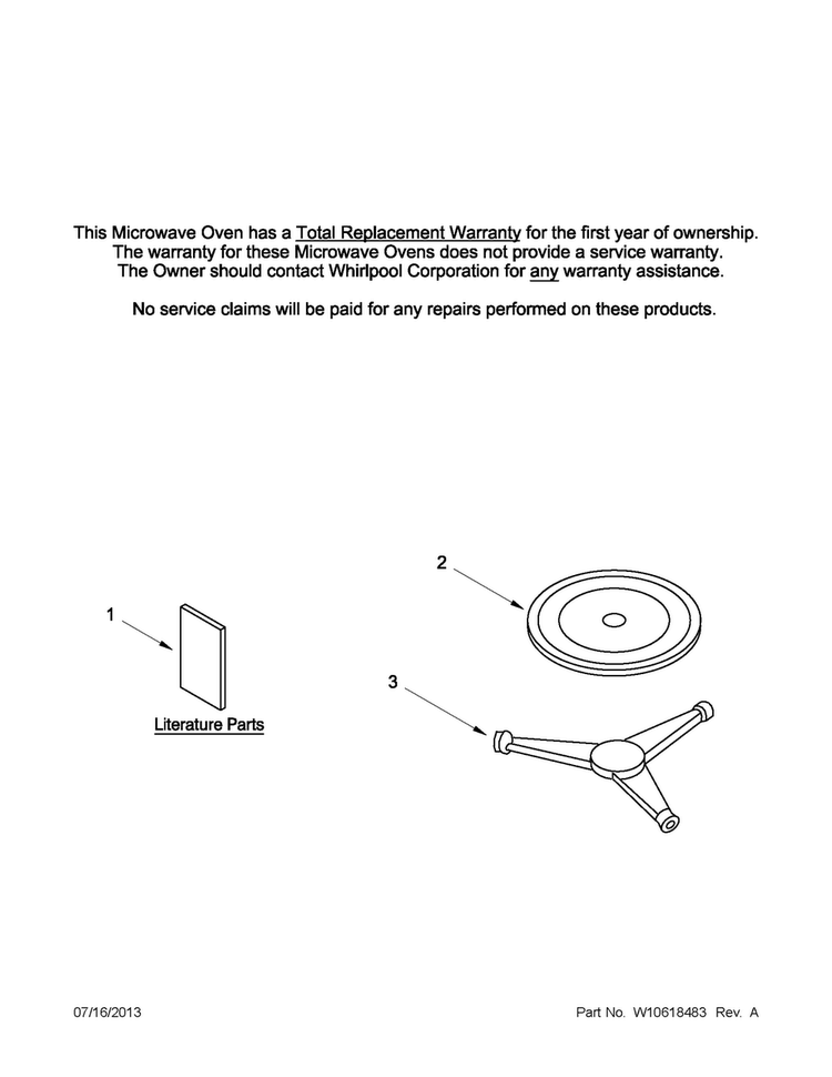Turntable Parts Diagram and Parts List for WMC1070XB0  Whirlpool Microwave