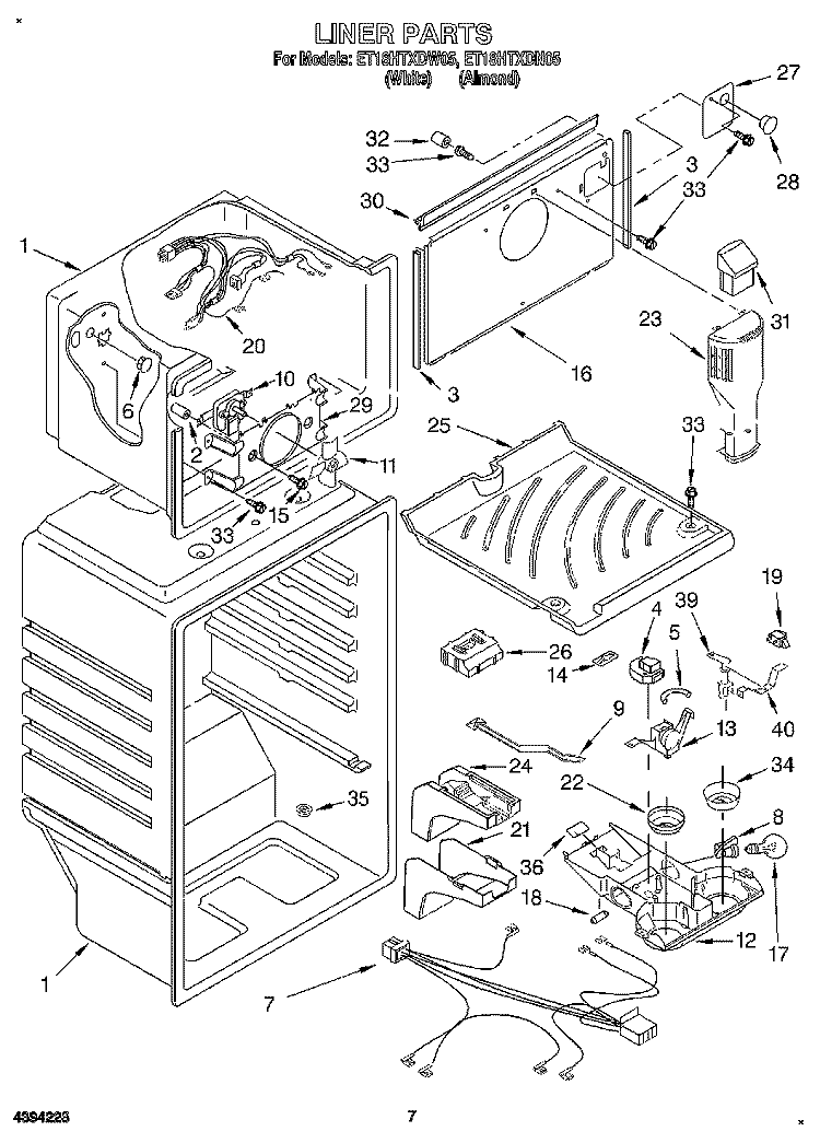 LINER Diagram and Parts List for ET18HTXDN05  Whirlpool Refrigerator