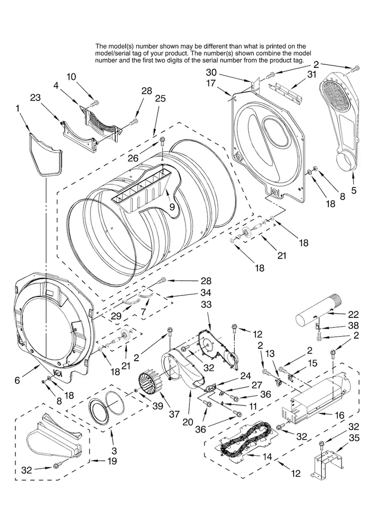 Bulkhead Parts Diagram and Parts List for YIED7200TW10  Inglis Dryer